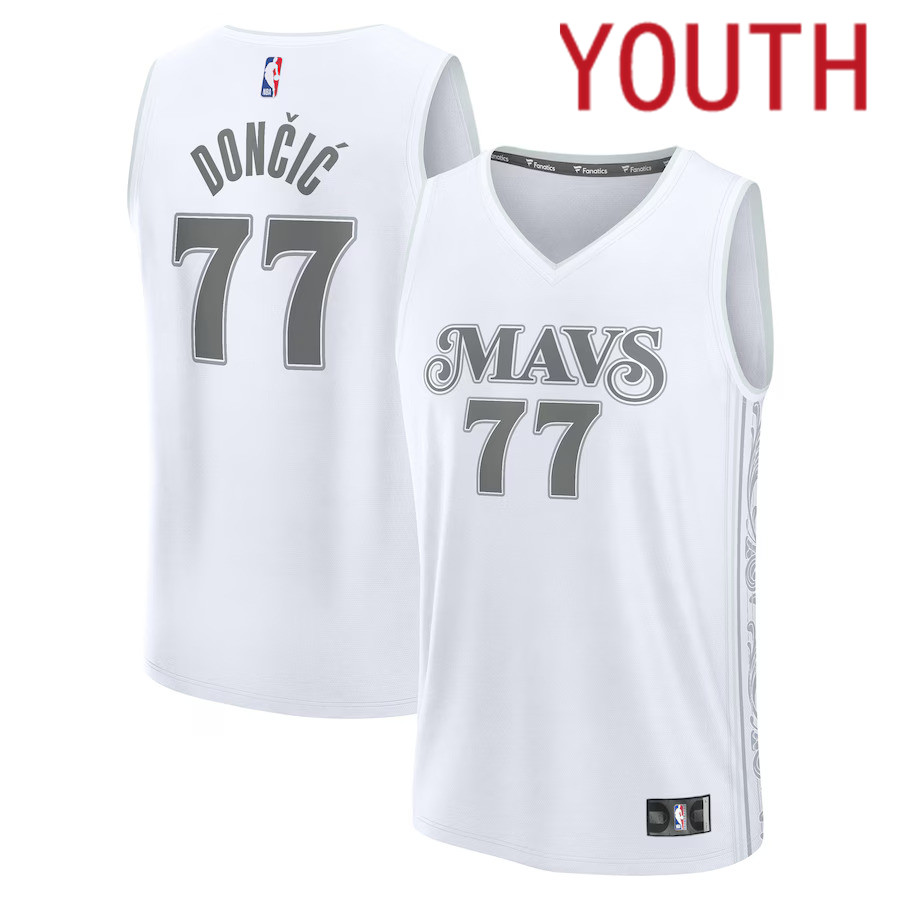 Youth Dallas Mavericks #77 Luka Doncic Fanatics White City Edition 2024-25 Fast Break Player NBA Jersey